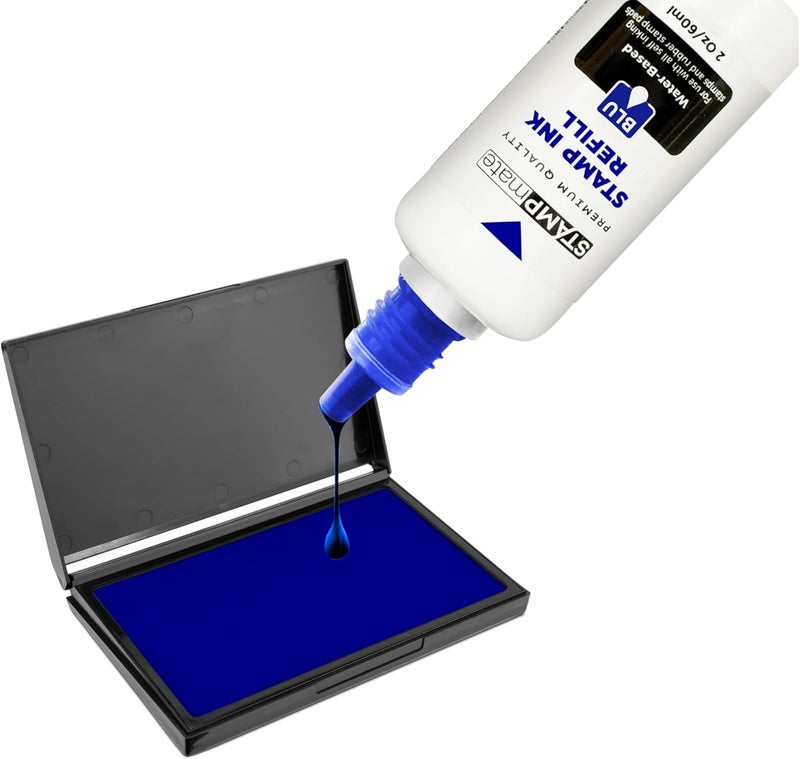 Stampmate حبر تعبئة متميز لختم ذاتي الحبر وألواح الختم - زجاجة 2 أونصة (أزرق) - Image 2